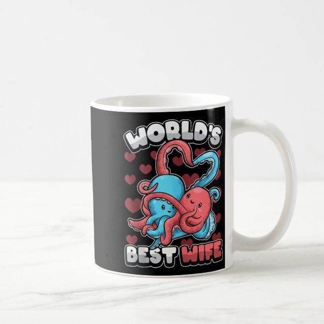 World's Wife Cute Kawaii Octopus Heart Cute Couple Kaffeetasse (Rechts)