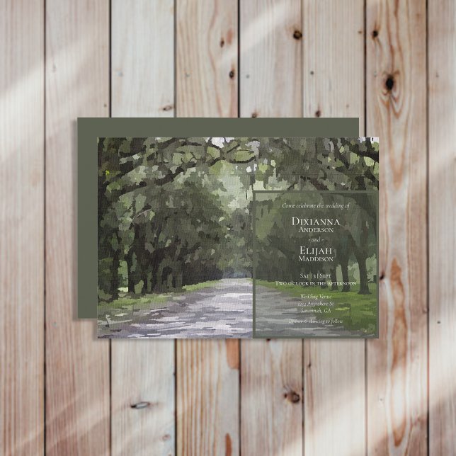 Wormsloe Venue Green Live Oak Canopy Hochzeit Einladung (Von Creator hochgeladen)