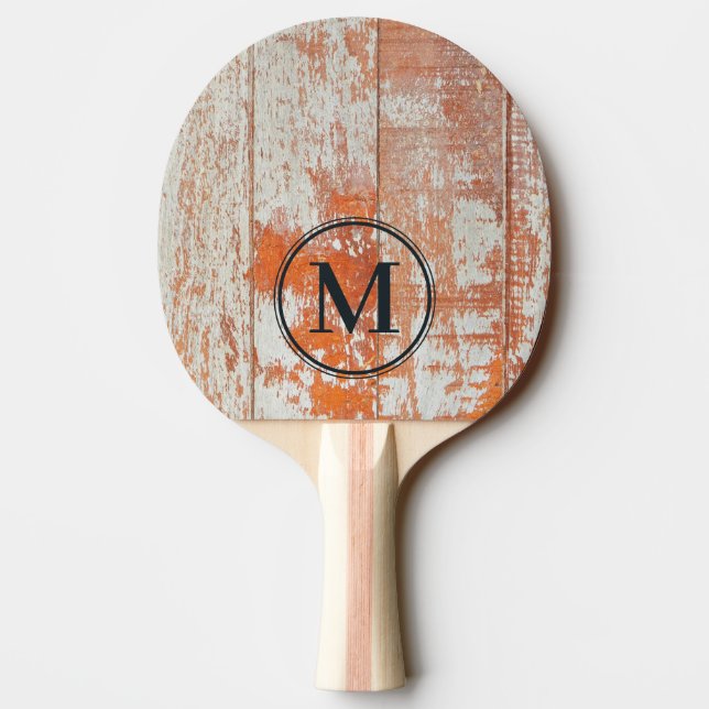Worn Barn Wood Monogram Tischtennis Schläger (Rückseite)