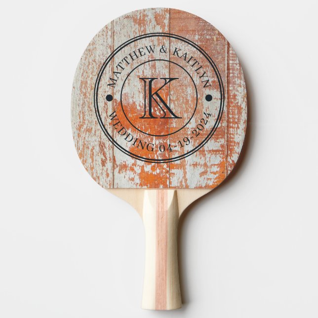 Worn Barn Wood Wedding Monogram Tischtennis Schläger (Rückseite)