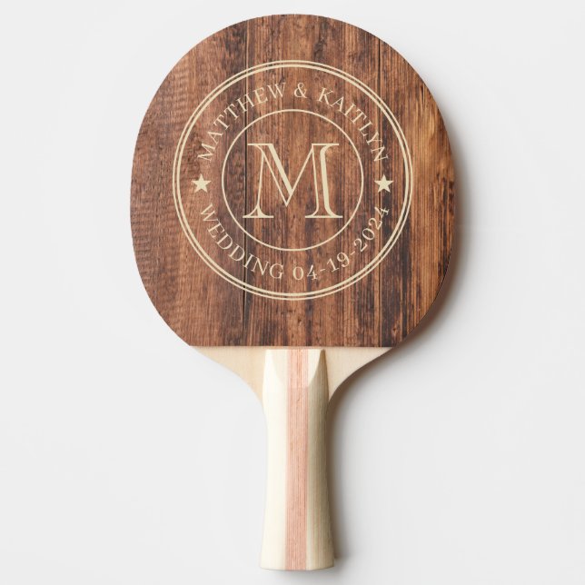Worn Cutting Board  Wedding Monogram Star Tischtennis Schläger (Vorderseite)