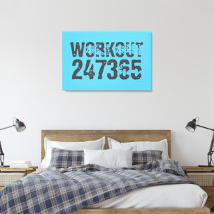 Worn out and scratched text Workout 247365 blue Leinwanddruck