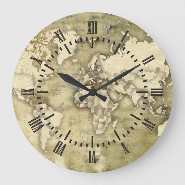 Worn Paper World Große Wanduhr (Vorderseite)