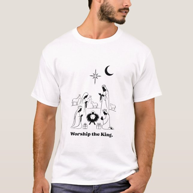 Worship the King T-Shirt | Minimalist Nativity  (Vorderseite)