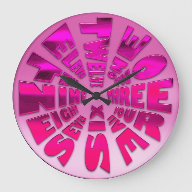Wort-Stempeluhr-Pink Große Wanduhr (Vorderseite)