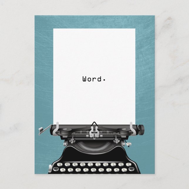 "Wort." Vintage Schreibmaschine Türkis Postkarte (Vorderseite)