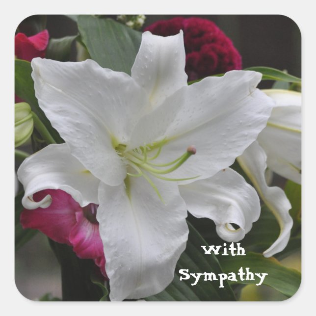 Worte des Beileids von Janz White Lily Quadratischer Aufkleber (Vorderseite)
