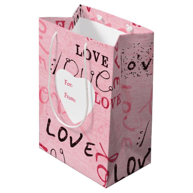 Wörter der Liebe Personalisiert Valentin Mittlere Geschenktüte (Rückseite Schrägansicht)