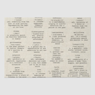 Wörter der Wörterbuchschrift Antiquitätenpapier Seidenpapier