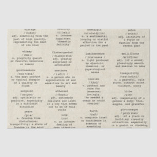 Wörter der Wörterbuchschrift Antiquitätenpapier Seidenpapier