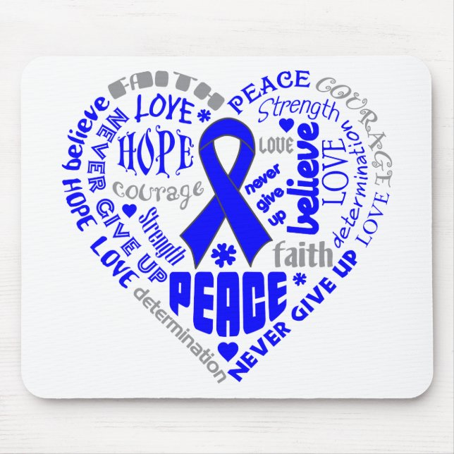 Wörter zum Thema "Colon Cancer Awareness Heart" Mousepad (Vorne)