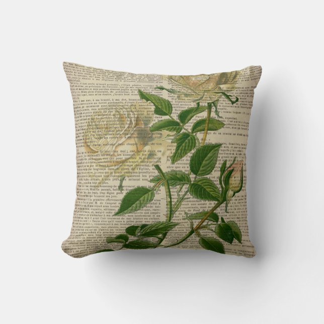Wörterbuch Französisch Land botanisch-weiße Rose Kissen (Vorderseite)
