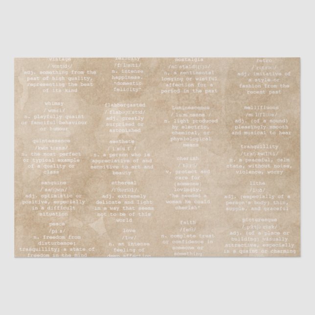 Wörterbuch-Schreibmaschine Wörter Antique Kraft Pa Seidenpapier (Vorderseite)