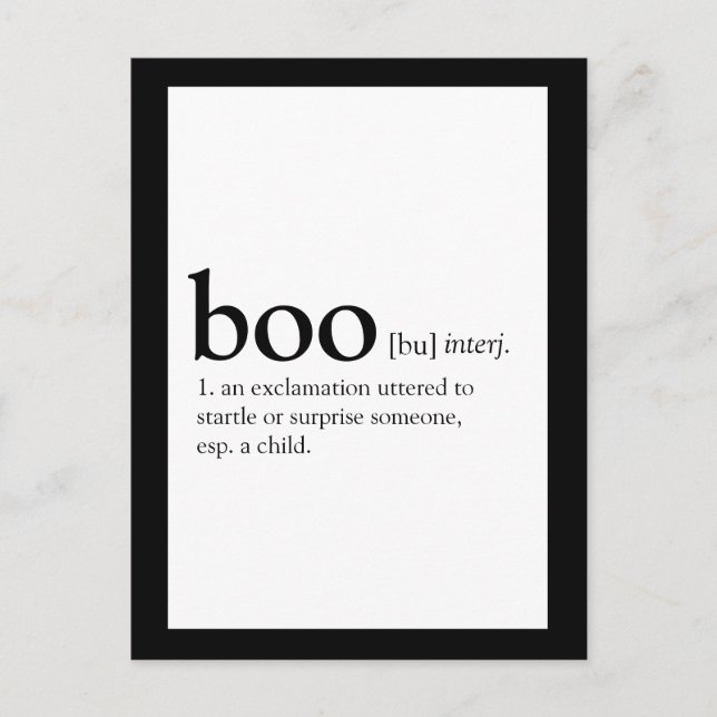 Wörterbuchdefinition der Boo Halloween-Karte Postkarte (Vorderseite)