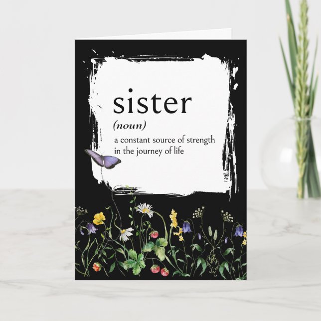 Wörterbuchdefinition für SISTER mit Wildblumen Karte (Vorderseite)