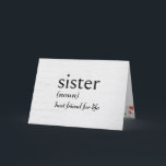 Wörterbuchdefinition für SISTER zum Geburtstag Karte<br><div class="desc">Definition von SISTER in schwarzem Text auf weißem Holzhintergrund für Sisters Geburtstag. Inside text kann geändert werden.</div>