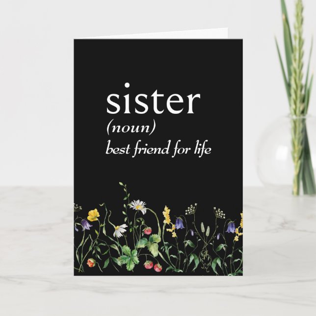 Wörterbuchdefinition von SISTER mit Wildblumen Karte (Vorderseite)