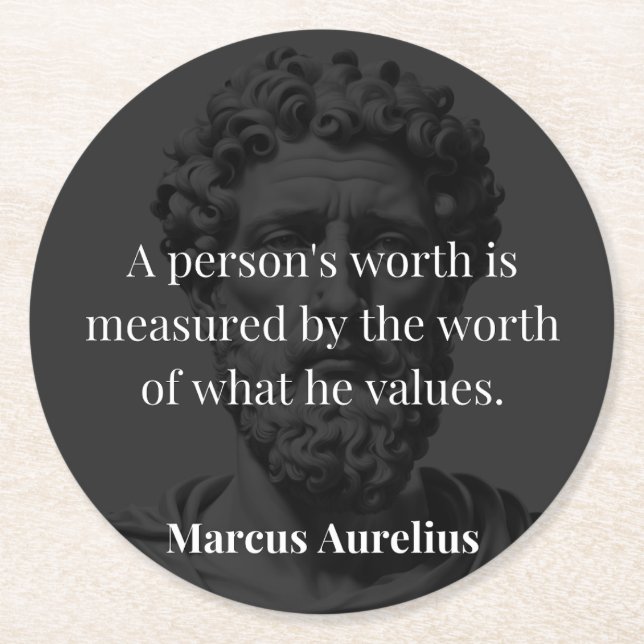 Worth definieren: Marcus Aurelius auf Werten Runder Pappuntersetzer (Vorderseite)