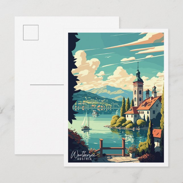 Worthersee Austria Vintage Illustration Postkarte (Vorne/Hinten)