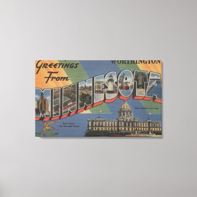 Worthington, Minnesota - Große Buchstabenszenen Leinwanddruck (Vorderseite)