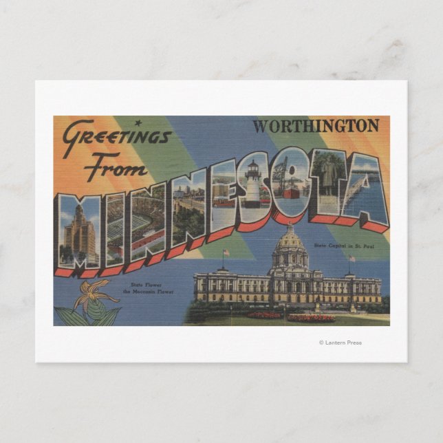 Worthington, Minnesota - Große Buchstabenszenen Postkarte (Vorderseite)