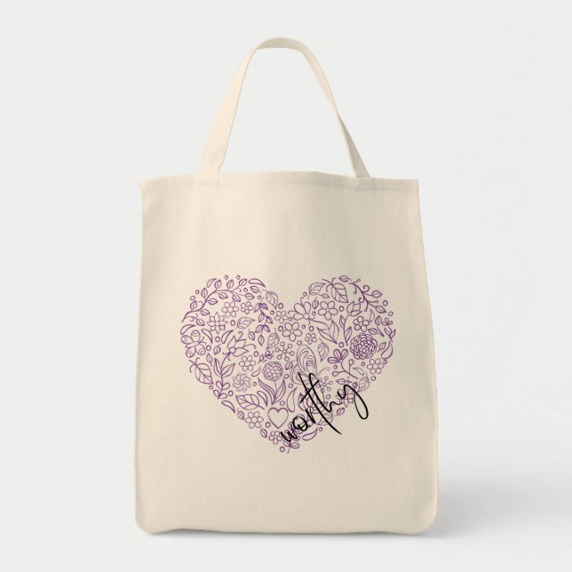Worthy Heart Tote Bag (lila) Tragetasche (Vorne)