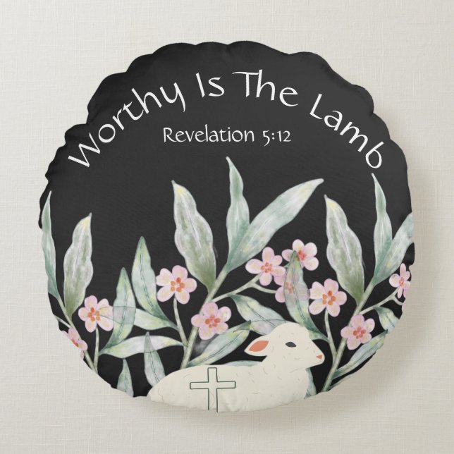 Worthy Is The Lamb Round Throw Pillow Rundes Kissen (Vorderseite)