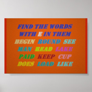 WORTRÄTSEL FÜR KLEINE KINDER BUCHSTABEN ORANGEFARB POSTER