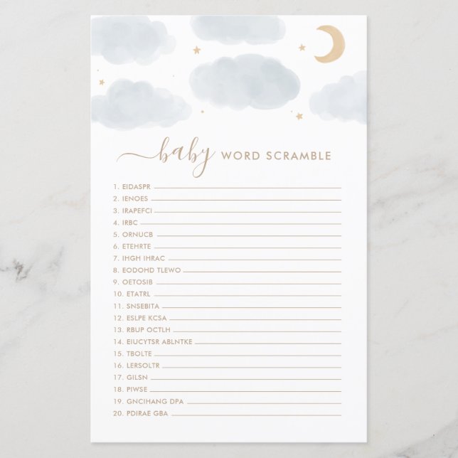 Wortspiele mit der Babydusche über dem Mond (Vorderseite)