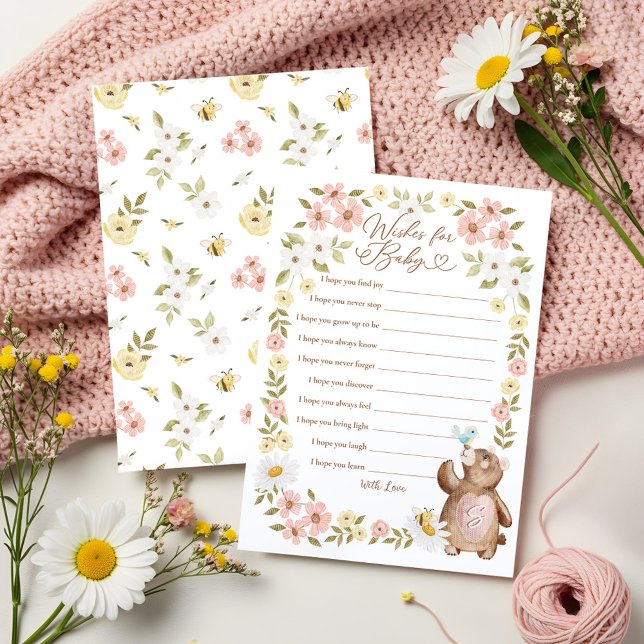 Woues d'ours Woodland pour la carte de jeu Baby sh (Woodland Bear Wishes for Baby Shower Game Card)