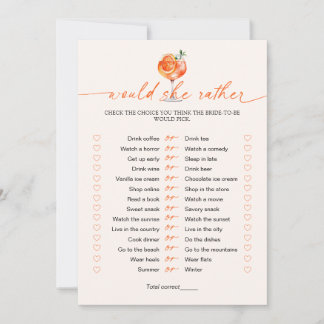 Would She Rather Cocktail Bridal Shower Game  Einladung