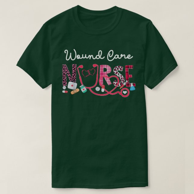 Wound Care Nurse Leopard Plaid Love Heart Stethosc T-Shirt (Design vorne)