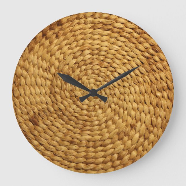 Woven Bast: Texturbraune Authentizität Große Wanduhr (Vorderseite)