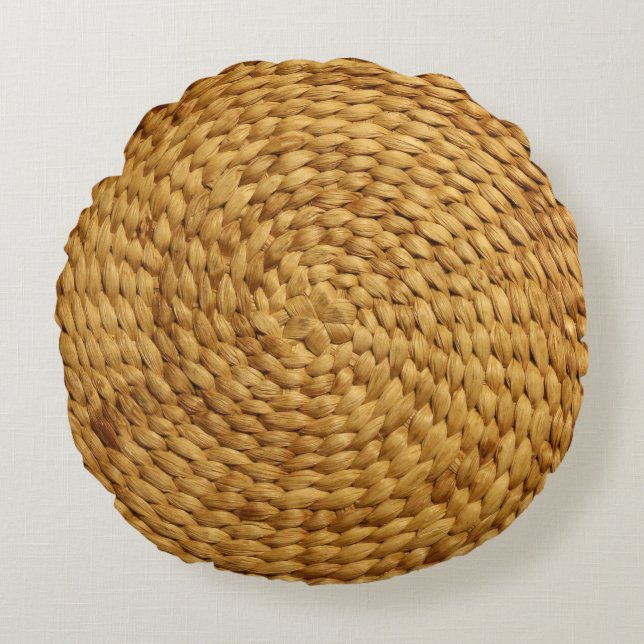 Woven Bast: Texturbraune Authentizität Rundes Kissen (Vorderseite)