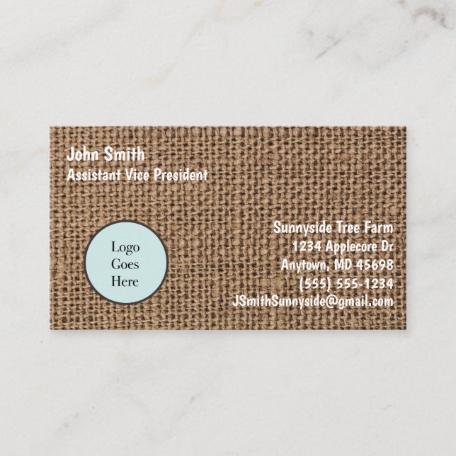 Woven Burlap Look Hessian Jute Custom 7 Line Visitenkarte (Vorderseite)