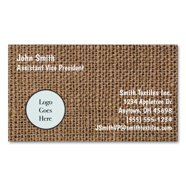 Woven Burlap Textile Hessian Jute Custom 7 Line Magnetische Visitenkarte (Vorderseite)