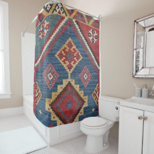 Woven Kilim Royal Blue Yellow Classic  Duschvorhang
