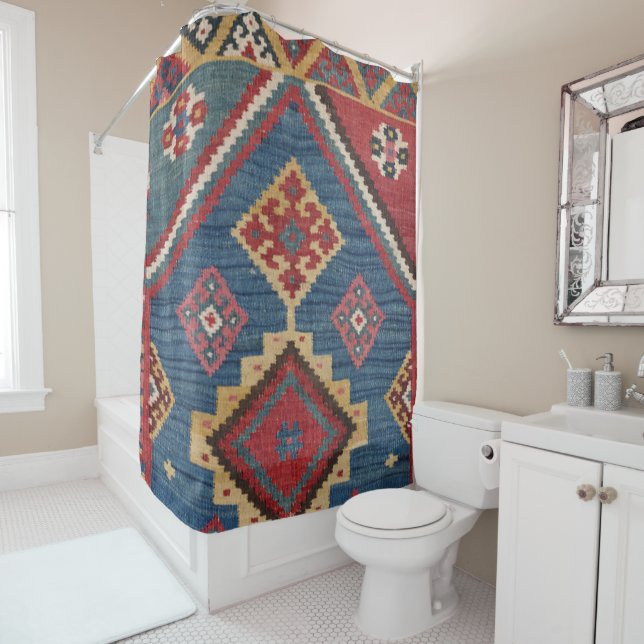 Woven Kilim Royal Blue Yellow Classic  Duschvorhang (Beispiel)
