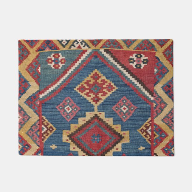Woven Kilim Royal Blue Yellow Classic  Fußmatte (Vorderseite)