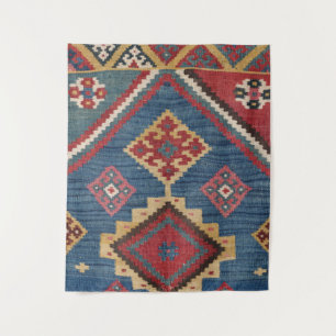 Woven Kilim Royal Blue Yellow Classic Wandteppich