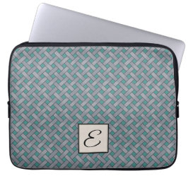 Woven Silver Rattan auf Custom Aquamarin mit Monog Laptopschutzhülle