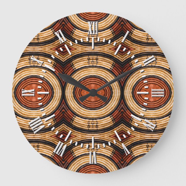 Woven Trivet Pattern Große Wanduhr (Vorderseite)
