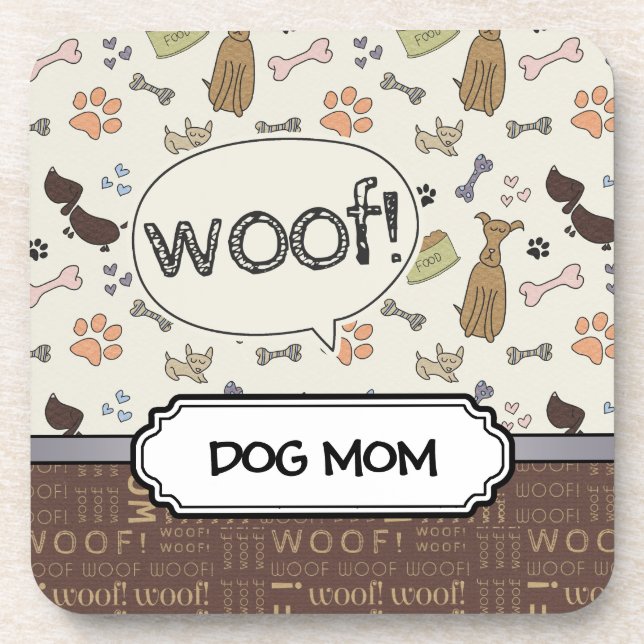 WOVON! Hund Lover - Welpen Muster personalisiert Getränkeuntersetzer (Vorderseite)