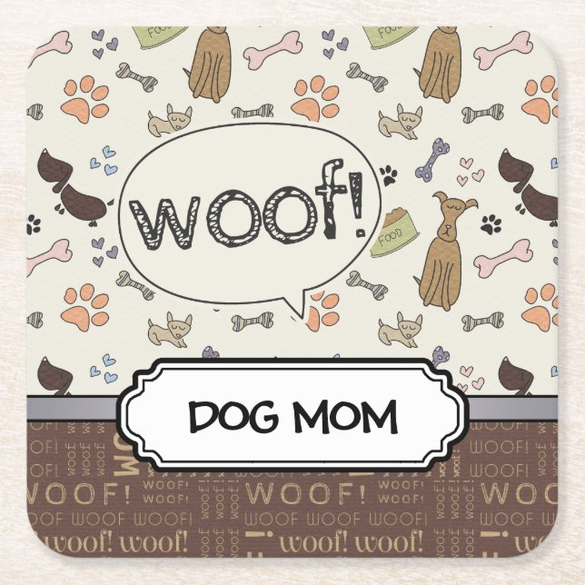 WOVON! Hund Lover - Welpen Muster personalisiert Rechteckiger Pappuntersetzer (Vorderseite)