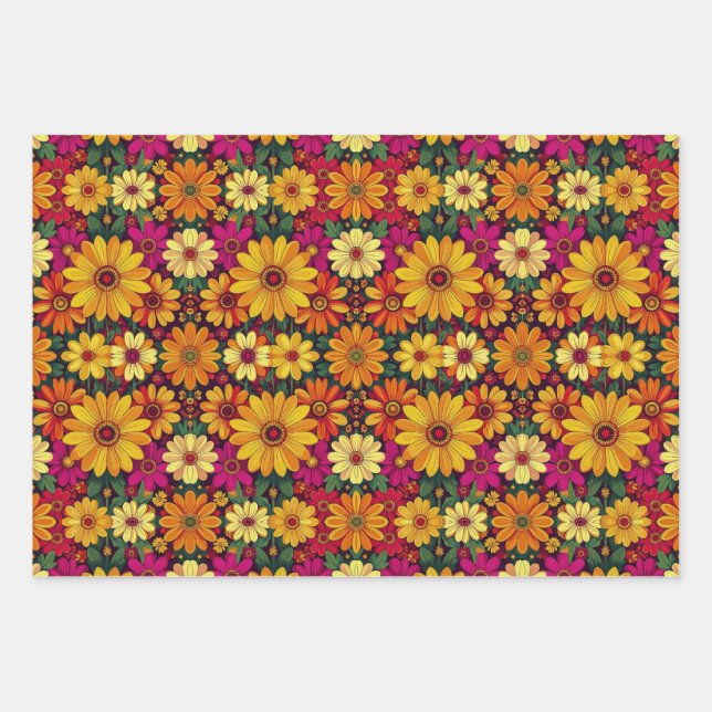 Wow! Farbige und helle Blumenelemente. Geschenkpapier Set (Vorderseite)