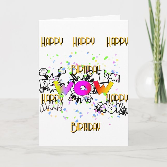WOW! Happy Birthday White Grußkarte Karte (Vorderseite)