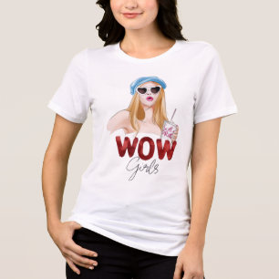 WOW Mädchen Glitter Mode T-Shirt Design Trendig Tri-Blend Shirt