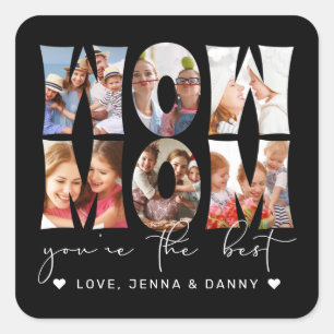 Wow Mama Zitat Moderne Schwarz 6 FotoCollage Quadratischer Aufkleber