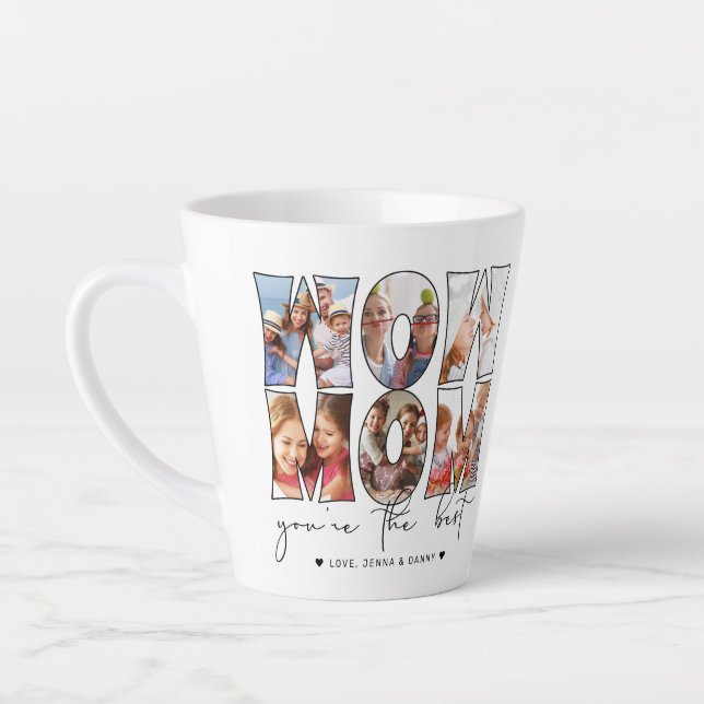 Wow Mama Zitat Modernes Weiß 6 FotoCollage Milchtasse (Links)