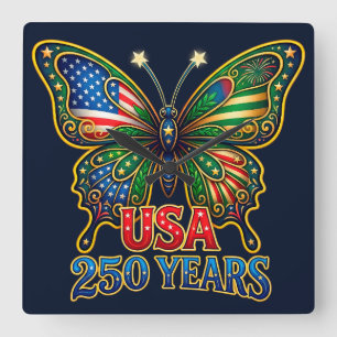 WOW! Wings of Freedom Schmetterling USA 250 Jahre Quadratische Wanduhr